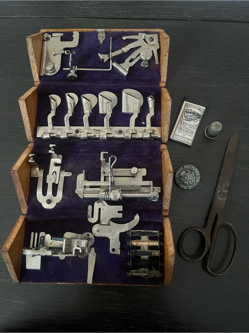 Antique Singer Sewing Puzzle Box and Accessories